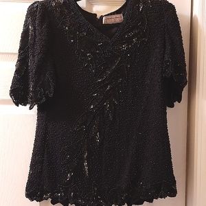 Creative Touch Vintage beaded evening blouse. black